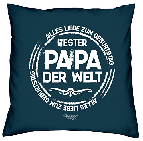 Alles Liebe zum Geburtstag ::: Bester Papa der Welt ::: Kissen mit Füllung ::: Geburtstagsgeschenk Herren