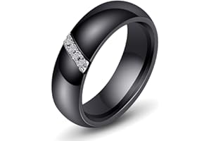 Joielavie Bague Anneau pour Homme Femme en Céramique avec 4 Zircon Incrusté Classique Simple Bijoux Couple Cadeau Noël Valentin Noire Blanche