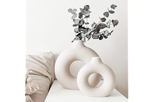 BEINHOME Vaso di Ceramica per Erba di Pampa,Fiore Vasi Decorativi Interno Moderni, per Tavolo Scaffale Camino Soggiorno Camera da Letto Ufficio Partito Eegalo,2PCS Bianco Grande+Medio