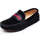 Ponerse Shenn Niños Niñas Colegio Correa Ponerse Gamuza Cuero Mocasines Zapatos (Negro, Niño Pequeño EU28)
