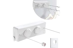 aichilra Tendedero retráctil, Tendedero retráctil de Interior, Pomo de tensión Ajustable para una Mayor sujeción, Diseño anticaída, Adecuado para balcón, lavadero, Dormitorio, 2 * MAX 5.1M