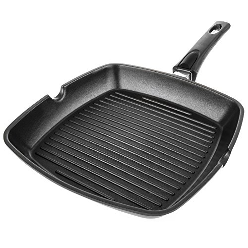 Savisto 28cm Premium Aluminiumguss Antihaftbeschichtete Grill Pfanne für Gas, Induktions & Elektronischen Herd mit abnehmbaren Griff - 9