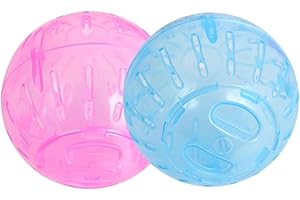 JIZIAN 2Pcs Rotundity Hamster Balls Transparent Dwarf Hamster Exercise Balls Running Wheel Gerbil, Small Animals, Portable and Compact Small Animal Supplies (Blue and Pink)