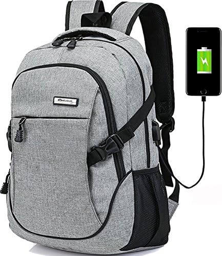 Laptop Computer Backpack Hopesport External USB Charge Port with Built-in USB Charging Cable School Travel Backpacks (grey)