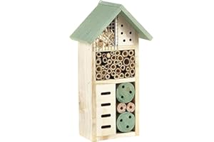 HAJTECH Wooden Insect & Bee House - Garden Butterflies Shelter - Ladybug Butterfly Insects Hotel Eco Friendly - Nest Box – Attracts Ladybirds, Wild Bees, Crickets - Beige - 26cm