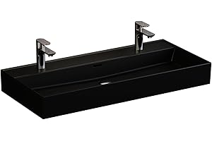 Aqua Bagno | Double lavabo noir mat, double vasque en céramique, lavabo carré | 101 x 46 cm