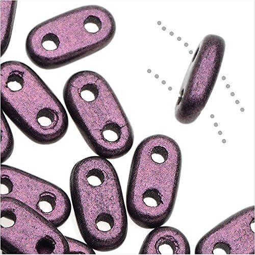 CzechMates Glass, 2-Hole Bar Beads 6x2mm, 10 Grams, Metallic Pink Suede