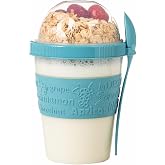 Colorful Take and Go Fruity Yogurt Bowl with Spoon Hopper Picnic Business Snack Diet Muesli Granola Milk Cup (Turquoise)
