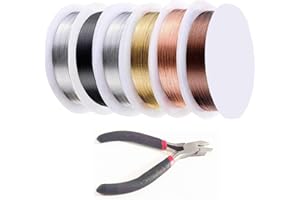 FURNRUBDEN Alambre de Cobre para Joyeria, 0,4 mm Cable Metálico Trenzado, Cable Metálico Accesorios, Alambre para Cuentas para Diseño de Bisutería, Manualidades Diseño de Bisutería Abalorios- 6 Piezas