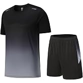 Beuwltpa Men's 2 Piece Tracksuit, Quick Dry Summer Suit, Breathable Functional T-Shirt, Color Sports Suit, Sports Shirt and S