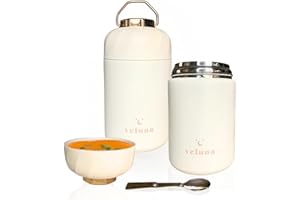 Veluna Termo Comida Bebe - 600ml Termo Papilla Bebe, Recipiente para Comida Caliente, Papillero, Fiambrera Termica color blanco