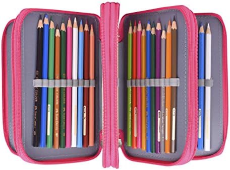 DingChen 72 Inserting Super Large Capacity Multi-layer Students Pencil Case Pen Bag Pouch Stationary Case Makeup Cosmetic Case Bag(Rose Red)