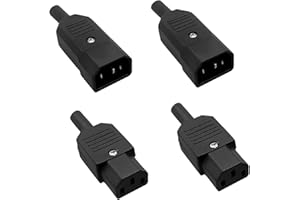 Powice 4 pcs Kaltgerätestecker AC 250V C14 C13, Kaltgerätebuchse, Buchse Stromanschluss 10A 3 Polig IEC 320 Kaltgerätestecker für Computer Netzanschluss-Verlängerung, Kaltgeräteverlängerung