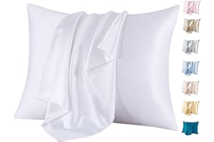 Jaciu Funda de almohada 100% seda, para cabello y piel, ambos lados Funda de almohada de seda morera 21 Momme 600 hilos suaves y transpirables （Blanco, Estándar: 51x76cm, 1 pieza )