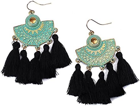 Sattaj tassel drop earrings fashion green gold color boho jewelry drop earrings for women party gift (Black)