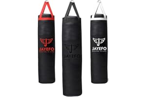 Jayefo Sport-Boxsack - Hängender Boxsack für MMA, Karate, Judo, Muay Thai, Kickboxen, Selbstverteidigungstraining für Training zu Hause oder im Fitnessstudio - ungefüllter schwerer Beutel 70 bis 45,4 kg - Schwarz