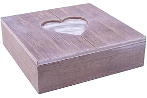 DANTO Rivanto® Holz-Geschenkbox mit Herz-Bilderrahmen, Fotobox, Holzbox,Holzschatulle, Holzschachtel, Schmuckkästchen mit Herzmotiv, 20 x 20 x 6 cm