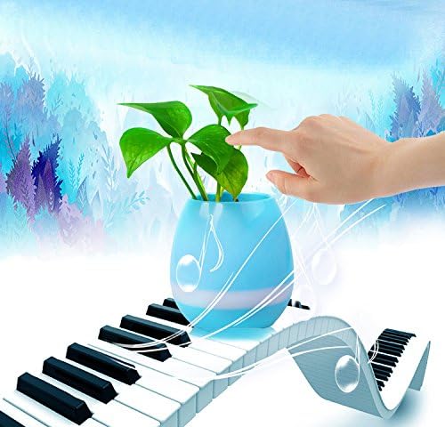 CooleedTEK [Gift Choice] Smart Bluetooth Speaker Touch Piano Music Playing Rechargeable Plant Pots Wireless Flower Pots with Night Light for Office Home Decor (without Plant) (Blue)