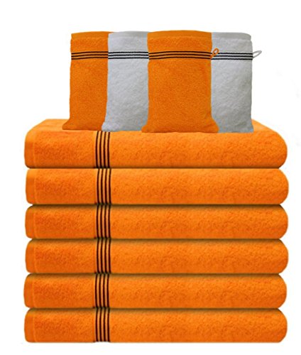Liness-Stripes 6 tlg Handtuch-Set rot orange 4 Handtücher 50x100 cm 2 Duschtücher Badetücher 70x140 cm 100% Baumwolle orange rot