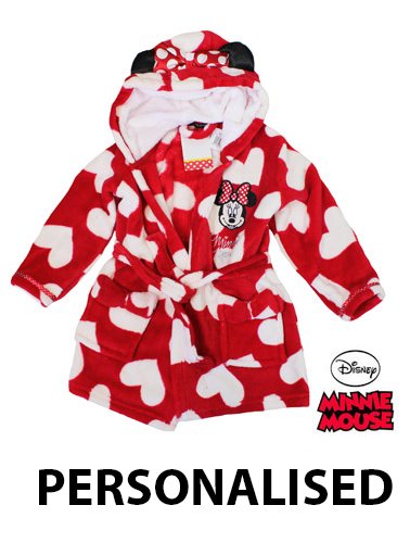 Personalised Embroidered with name on back, Disney Minnie Mouse Bath Robe, House Coat, Dressing Gown 6-7