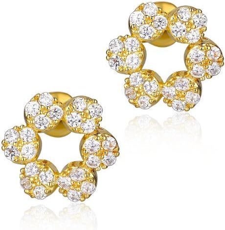 Flower W. Clear Round Cubic Zirconia Stud Earrings 1033X2