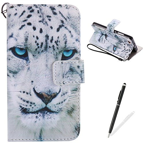 Feeltech HUAWEI P9 Lite Hülle PU-Leder und Brieftasche Bunte Muster Fall mit Magnetverschluss, Hybrid-Kickstand mit Stand-Funktion, schlagen Sie schützende weiche TPU Stoßstangenabdeckung und Kreditkartenhalter für HUAWEI P9 Lite Handgelenk Bügel-Buch-Art-Geldbeutel-Tasche mit 2 In 1 Berühren Sie Stift - White leopard