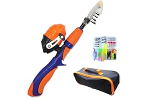 DAZZLEEX Ensemble canne à pêche pour enfants, canne à pêche et moulinet, canne à pêche télescopique portable, cadeau pour enfants