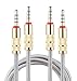 Produktbild Satz von 2 Lilware Metal Geflochtenes Audio 3.5mm Kabel mit Metall überzogener Jack - 3.5mm bis 3.5 Millimeter 2.6 FT (80 CM) Audio AUX Cord - Silber