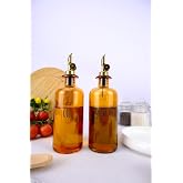Digithome 2'li Cam Zeytinyağı ve Sıvıyağ Şişesi Otomatik Kapaklı Etiketli Yağdanlık Amber 500 Ml &ndash; I/8 C1-1-289