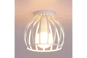 iDEGU Lámpara de Techo Industrial de Metal Diseño de Jaula Geométrico Iluminación E27 Lámpara Colgante Vintage para Dormitorio Salón Café Restaurante Pasillo (20cm, Blanco)