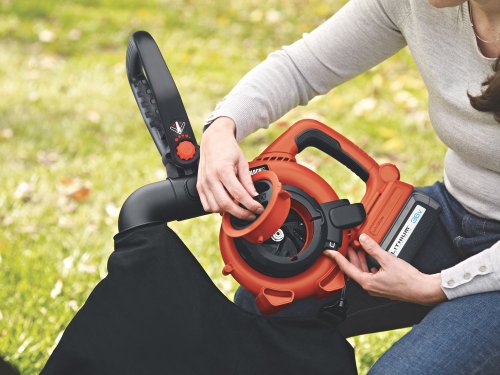 Black+Decker 2-in-1 36V Li-Ion 2.0Ah PowerSelect Akku-Laubbläser- Laubsauger, 145 bis 218km/h, inkl. integrierter Häcksler, Fangsack 17.5l, mit Akku + Ladegerät, GWC3600L20, schwarz orange - 10