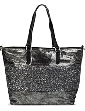 styleBREAKER edle Schultertasche Handtasche mit Pailletten Streifen und Metallic Optik, Shopper, Tasche, Damen...