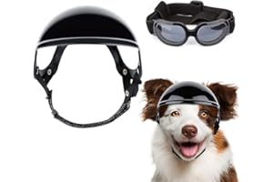 OmeHoin 2 Pcs Pet Dog Helmet Goggles Set,Uv Protection Sunglasses Motorcycle Safety Hat With Adjustable Belt for Eye Head Protection for Dogs and Cats