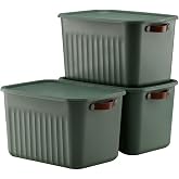 3 Adet Modern Kapaklı Saklama Kutusu Seti -15 Litre &ndash; Yeşil- Taşınabilir Kulplu, Dolap İ&ccedil;i D&uuml;zenleyici, &Ccedil;ok Ama&ccedil;lı Organizer 