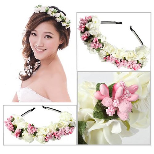 Katara weiß Blumen Boho Blumenstirnband Garland Festival Hochzeit Braut Haarband Kopfband Kranz, 1er Pack (1 x 1 Stück) - 2