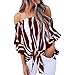 Produktbild WWricotta Off Shoulder Top Streifen Bluse Damen Taille Tie up Kurzarm Tunika Schulterfrei Oberteile Casual Hemd