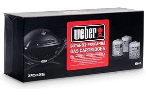 Weber Gas Cartridge (3-Pack) - Disposable for Butane/Propane Gas, ideal Q 100/1000, Go-Anywhere Gas, Traveler, Sumit Charcoal & Performer Series, 3-4 hours burning time (17669)