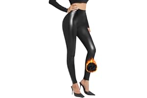 Zhiaek Leggings Cuero Negro Mujer Térmico Leggins Polipiel Pantalón Elásticos Cintura Alta Color Negro Forro de Lana