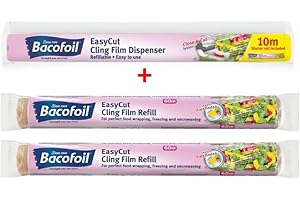 HOMEY MART EasyCut Frischhaltefolie, Nachfüllrollen mit 1 x Frischhaltefolienspender mit 10 m Starterrolle für perfektes Einfrieren und Mikrowellen, 35 cm x 60 m, 2 Stück
