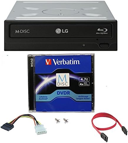 LG 14X Blu-ray M-Disc CD DVD BDXL BD Bluray Burner Drive with FREE 1pk Mdisc DVD + Cable & Mounting Screws WH14NS40