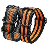 Autulet 22mm Herren Nylon Armbänder Herren Schwarz, Grün, Orange+Schwarz Orange 2 Stück