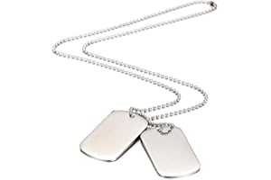 MicVivien Collar con colgante de doble placa, ejército de estilo militar para perro de acero inoxidable para hombre y niño, bisutería con cadena de 70 cm