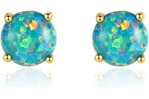 Bellitia Jewelry Boucles d'Oreilles en Opale Blanche pour Femmes, Clous d'Oreilles Bijoux Hypoallergéniques en Argent Sterling 925