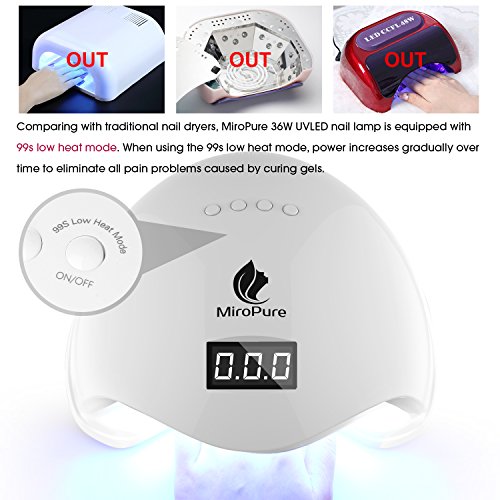 MiroPure 36W UV LED Nagellampe Nageltrockner mit LCD Display 4 Zeiteinstellungen samt 2 Nagelfeilen - 6