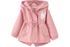 L PATTERN Chaqueta Niña con Capucha Gabardina Rompevientos Estampado de Conejo Abrigo Cortavientos Bebé para Primavera y Otoño
