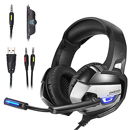 Auriculares Gaming  AxCella Auriculares para Juego con Micr  fonos y Jack de 3 5 mm  Cascos Gaming Cascos con Sistema de Control de Volume para PS4 Xbox One PC Tablet Laptop  Negro   Gris 