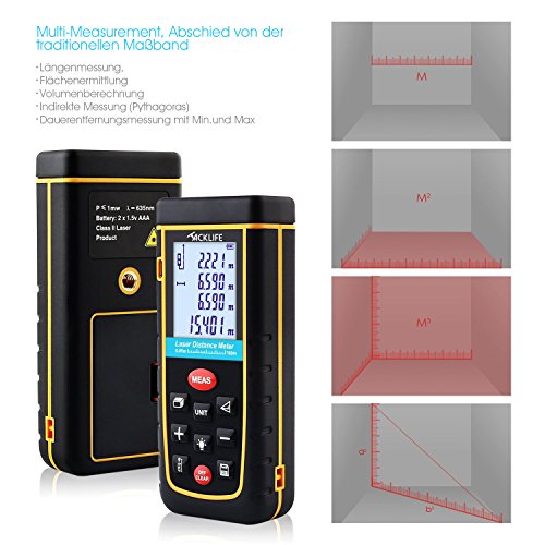 Tacklife Advanced Laser Entfernungsmesser Distanzmessgerät 0,05~100m/±2mm Distanzmesser distanz messgerät mit LCD Hintergrundbeleuchtung, inkl.Batterie und Schutztasche - 4