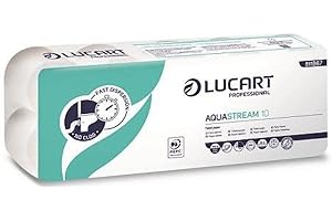 Lucart Professional, AquaStream 10, Papier hygiénique en rouleau pure pulpe High Fade, idéal pour les toilettes publiques et de bureau, 10 rouleaux de 200 feuilles par paquet, 9,5x11 cm, 1 paquets