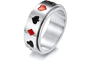 BlackAmazement 316L Edelstahl Ring Drehring Spinner Karten Farben Poker Zocker Pik Kreuz Karo Herz silber rot schwarz gold Herren