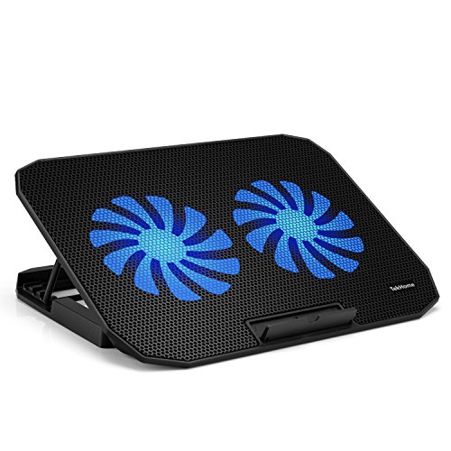 TekHome 2-Lüfter Cooling Pad, Gaming Cooler für Spielkonsolen und für Notebooks bis zu 15.6 Zoll, 5.5-Zoll Fan mit RPM 1500, Windstärke Einstellbar, LED-Blaulicht, 5 Ebenenhöhen, 2 USB-Ports.(LTC003)